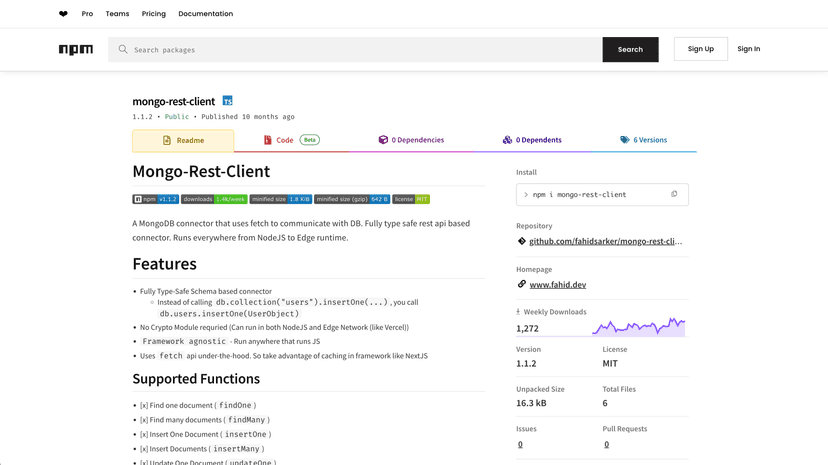 Mongo Rest Client (Npm/TS)